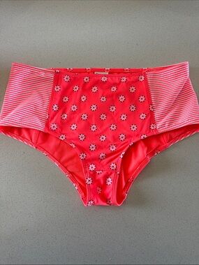 Abercrombie & Fitch Coral Pink Floral Striped Bikini Bottoms